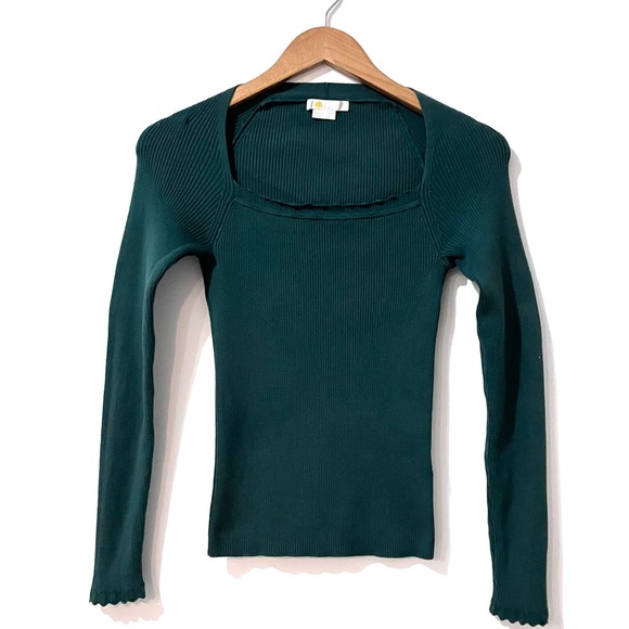 Boden Dark Green Fitted Square Neckline Scalloped Edge Knit Top Small - Picture 4 of 7